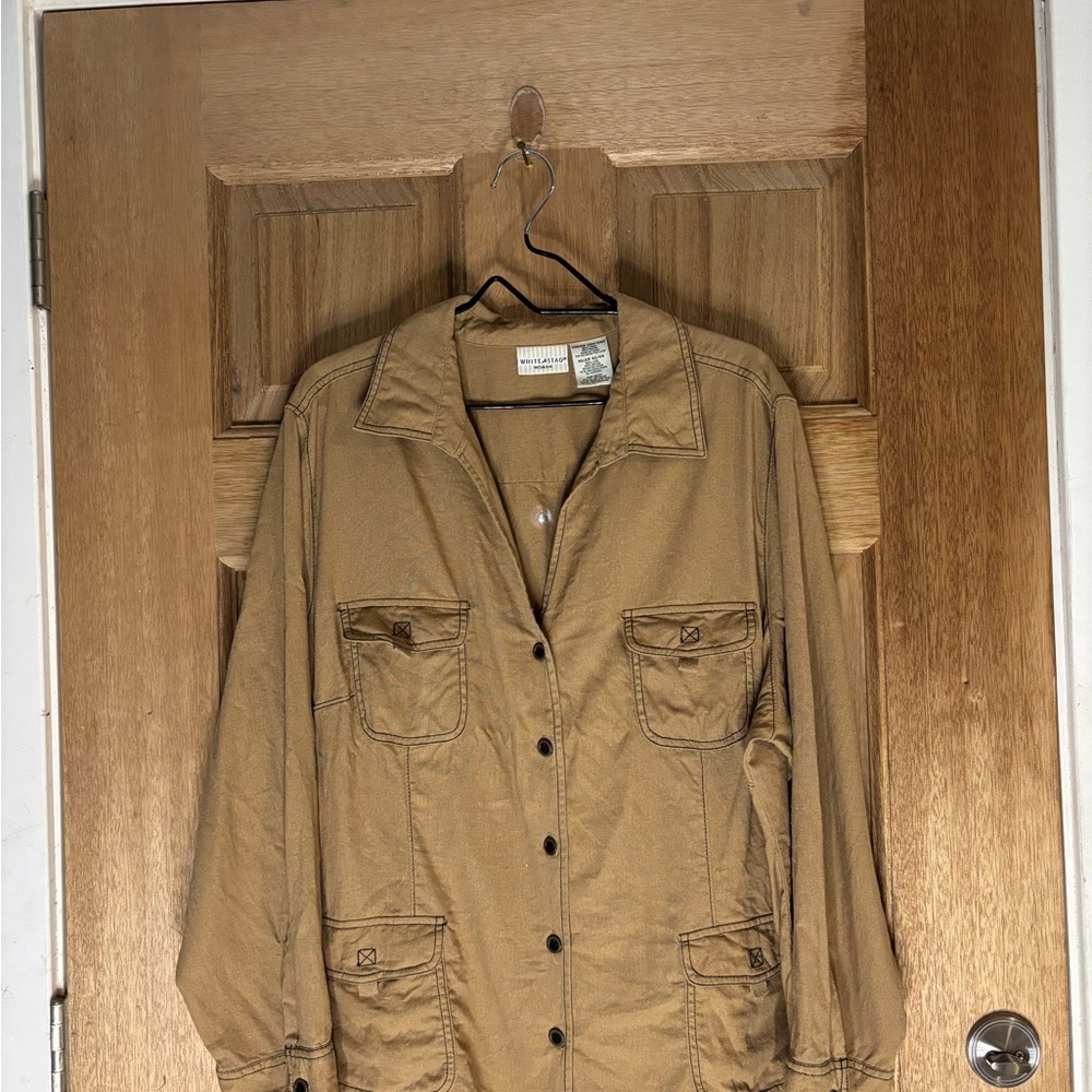 White Stag women’s linen Tan button down shirt size 22/24 w